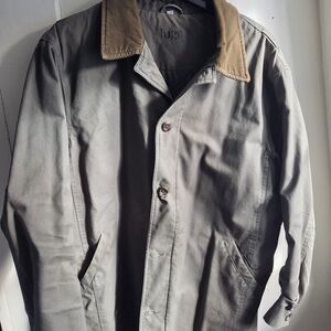 TOGA Men's Gray Trench Coat with Brown Collar